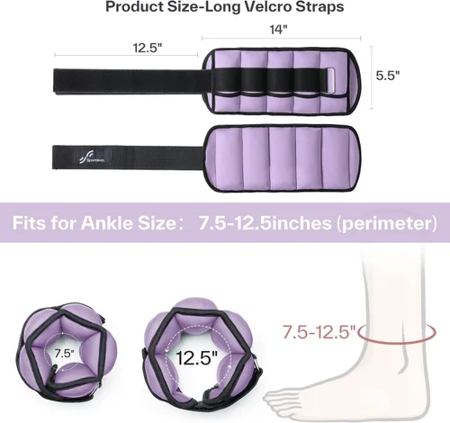 Miniatura 5 de Sportneer Juego de pesas de tobillo ajustables, 1 par, de 2, 4, 6, 8 y 10 libras, correas para el peso de las piernas para mujer, hombre, niños