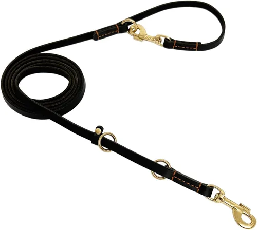 LWBMG Correa de cuero para perro de 8 pies, correas de cuero multifunción 6 en 1 para perros, manos libres, cuerpo cruzado, cinturón de cintura Negro