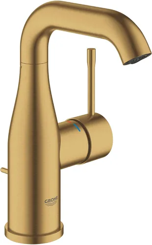GROHE 23485GNA Essence, grifo de baño de tamaño M de un solo orificio con un solo agujero, 1.2 GPM, amanecer fresco cepillado (oro cepillado)