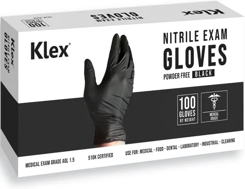 Klex Nitrile Exam Gloves - Medical Grade, Powder Free, Latex Rubber Free, Disposable, Food Safe
