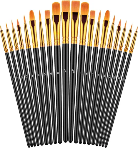 Juego de pinceles de pintura, 20 pinceles de pintura para pintura acrílica, pincel de pintura acrílica de acuarela al óleo, pinceles de artista para