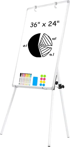 Miniatura 8 de Caballete magnético para pizarra blanca, 36 x 24 pulgadas de altura ajustable con soporte, marco de aluminio grande para enseñanza, pizarra