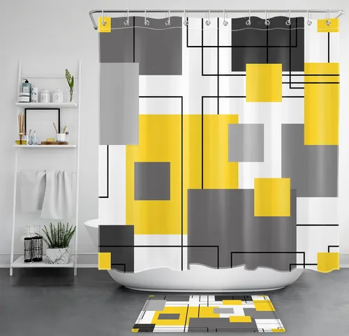 Miniatura 11 de LB Cortina de ducha geométrica a rayas grises y blancas, cortinas de ducha abstractas de mediados de siglo verde salvia para baño, 72 x 72 pulgadas