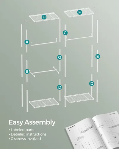 Miniatura 8 de SONGMICS Perchero de ropa, armario independiente, percheros de metal, perchero resistente con estantes ajustables, varillas para colgar, dividible