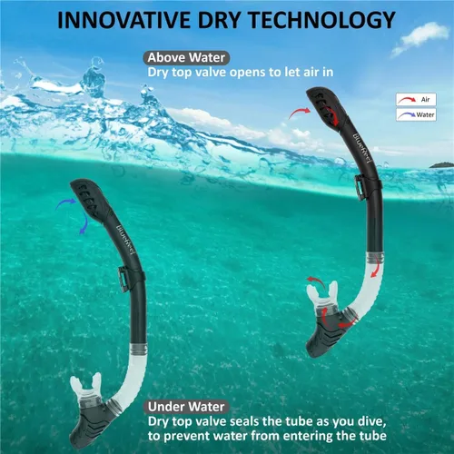 Miniatura 5 de Blue Reef Sentinel Snorkel Mask Set, Snorkeling Gear for Adults Set Includes Sentinel Black Mask w/Twin Tempered Glass, Cortes Dry Snorkel, Bay Fins