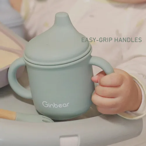 Miniatura 8 de Ginbear Vaso de bebé 2 en 1, a prueba de derrames, no tóxico, sin BPA, de silicona de grado alimenticio, taza de transición para entrenamiento
