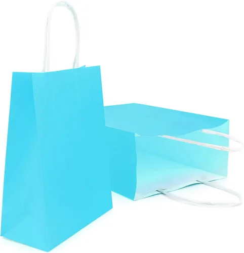 Miniatura 12 de YADIAN 12 bolsas de regalo de papel kraft con asa, bolsas de regalo azules de tamaño pequeño para Halloween, Navidad, cumpleaños, bodas