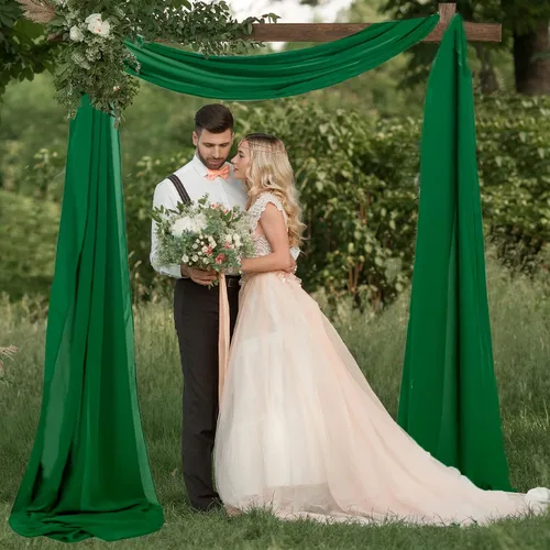 Miniatura 2 de FUHSY Arco de boda de 18 pies, 2 paneles de tela de gasa verde esmeralda, cortinas transparentes para telón de fondo, cortinas verdes, cortinas
