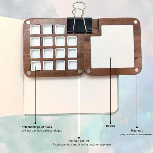 Miniatura 4 de Mini paleta de acuarela, acuarela de viaje con tapa, paleta de acuarela vacía, caja de paleta de colores de madera para pintar, regalo