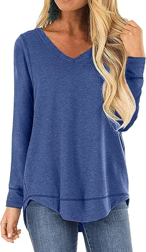 JomeDesign - Camiseta de manga larga para mujer, corte lateral, informal, holgada tipo túnica, tallas S-XXL