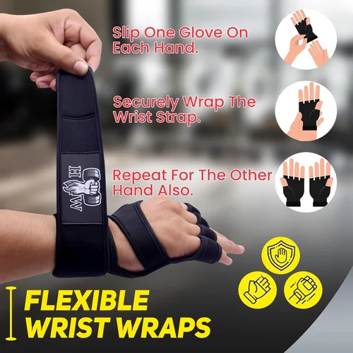 Miniatura 3 de HW Guantes de levantamiento de pesas para hombres y mujeres, guantes de entrenamiento de gimnasio con soporte para la muñeca, protección completa