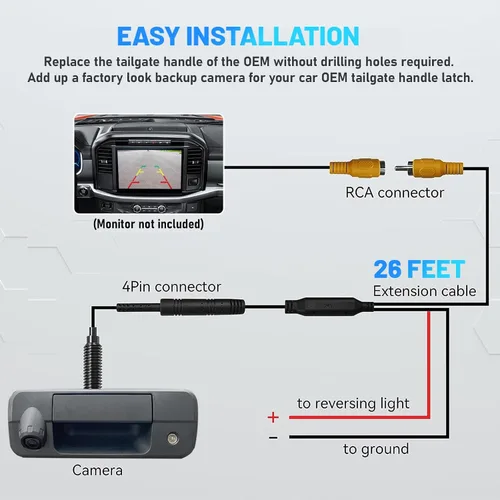 Miniatura 5 de EWAY Reemplazo de cámara de respaldo inversa para Ford F150 2004-2014, Super Duty F-250 F-350 F450 F550 F550 Cámara de respaldo de estacionamiento