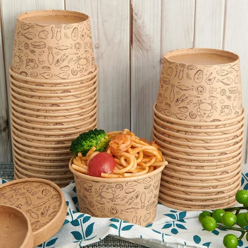 Miniatura 4 de LITOPAK Paquete de 50 recipientes de papel de 8 onzas con tapas ventiladas, vasos de papel kraft para alimentos, recipientes de sopa con tapas