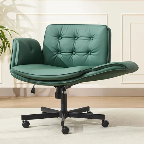 amseatec Silla Criss Cross con Respaldo y Ruedas, Silla Ajustable Giratoria Cómoda para Tocador y Salón, Silla de Oficina para el Hogar, Estilo Verde