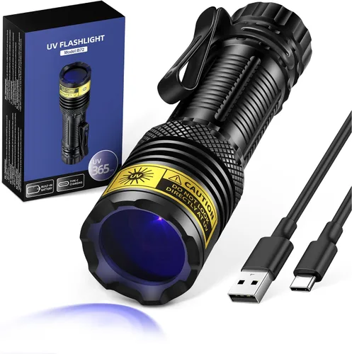 Linterna UV USB-C recargable de 365 nm, mini linterna de luz negra, lámpara de madera resistente al agua portátil, potente luz negra LED UV,
