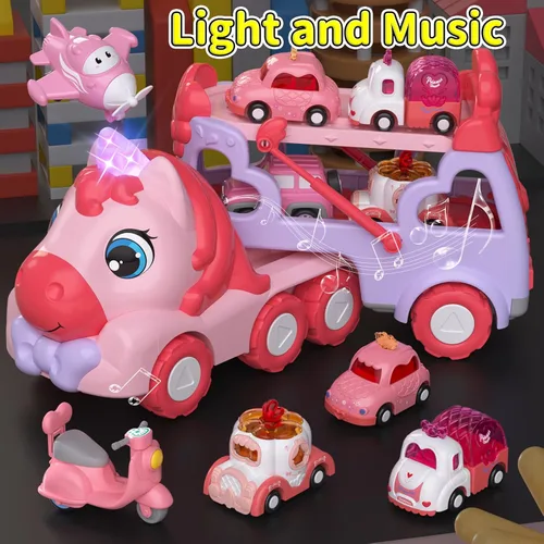 Miniatura 5 de newcrave Camión transportador 7 en 1 de juguetes para niñas de 1, 2, 3 años, regalos de cumpleaños, juguetes de princesa para niños pequeños de 1 a
