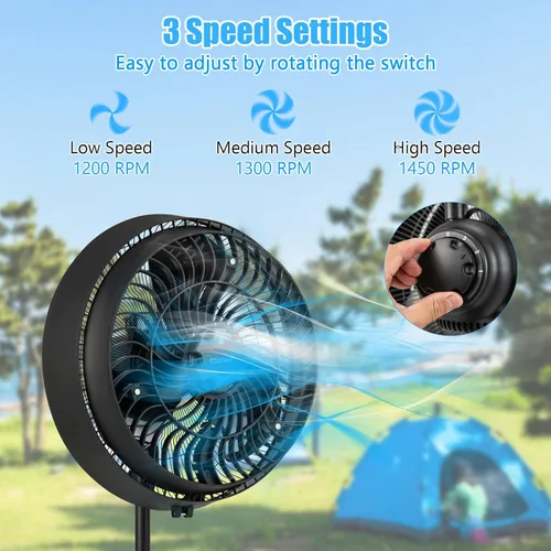 Miniatura 3 de COSTWAY Ventilador de nebulización para exteriores, ventilador de pedestal oscilante de 16 pulgadas con altura ajustable, 3 niveles de niebla, 3