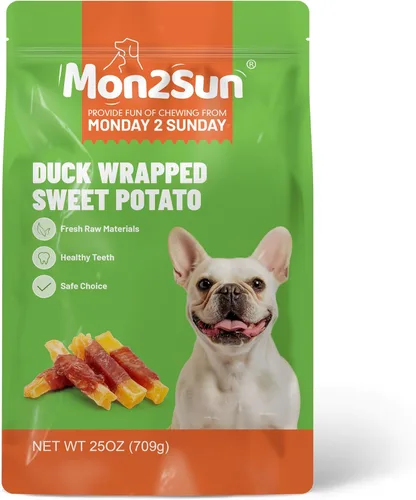 Miniatura 6 de MON2SUN Golosinas para perros sin pellejo de cuero, golosinas de batata envueltas en pato, sin gluten ni granos, golosinas para cachorros y perros