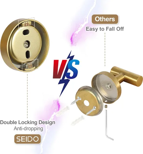 Miniatura 4 de SEIDO Toallero de acero inoxidable 304 para pared de baño, longitud útil de 9.6 pulgadas, barra de toalla de mano dorada cepillada, barra de toalla