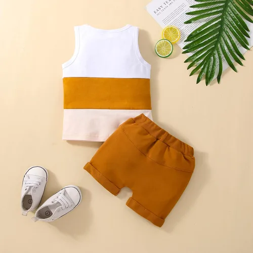 Miniatura 38 de Conjunto de ropa casual de manga corta con botones y pantalones cortos de lino para bebés y niños pequeños