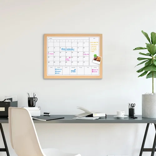 Miniatura 4 de Calendario de borrado en seco 3 en 1 para pared, calendarios mensuales y semanales magnéticos, pizarra de borrado en seco para pared con marco