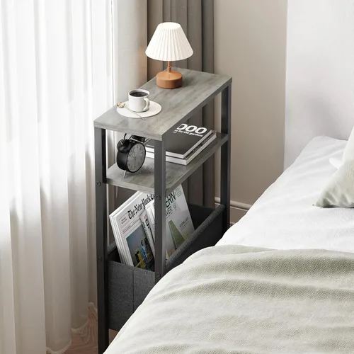 Miniatura 5 de Mesa auxiliar estrecha, mesa auxiliar delgada con revistero, mesita de noche para espacios pequeños, mesa de sofá de 3 niveles para sala de estar