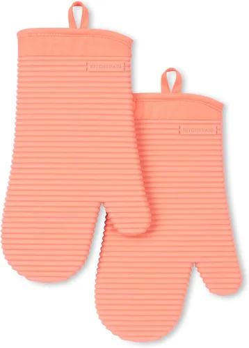 Miniatura 21 de KITCHENAID Juego de 2 guantes de horno de silicona suave acanalados, 7.5 x 13 pulgadas, color pistacho
