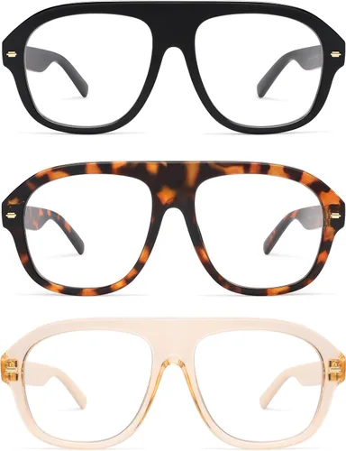 Miniatura 7 de AMOMOMA Paquete de 3 lentes de lectura estilo aviador retro con luz azul para mujeres y hombres, marco grande para lector de computadora AM6163