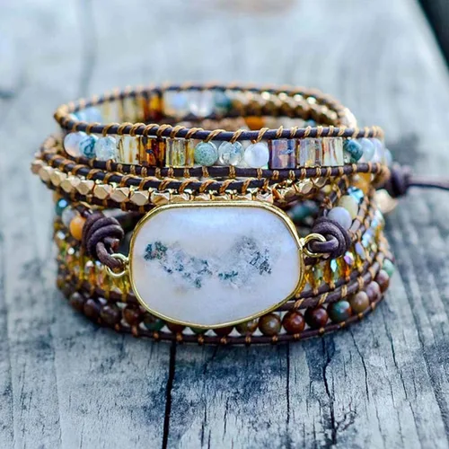 Miniatura 81 de ZOSOJONA - Pulseras bohemias hechas a mano de piedra natural, que dan vuelta, con cuentas de cristal de turquesa