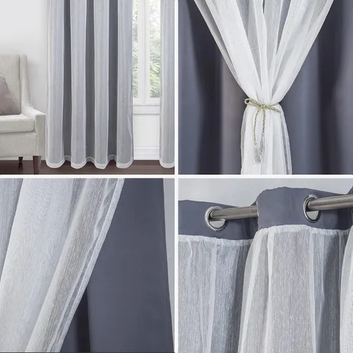 Miniatura 7 de OKYUK Paneles de cortinas opacas para dormitorio, cortinas de bloqueo de calor y luz completa, 52 x 84 pulgadas, panel de cortina opaca con ojales