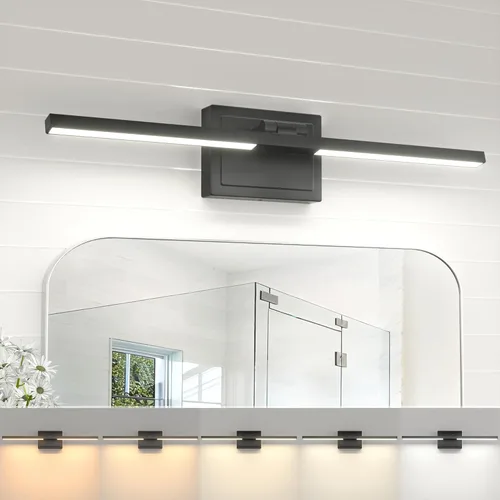 NIORSUN Lámpara de baño moderna de 24 pulgadas, 24 W, 5CCT, regulable, luces LED negras sobre espejo, luces de tocador para baño, espejo de baño,