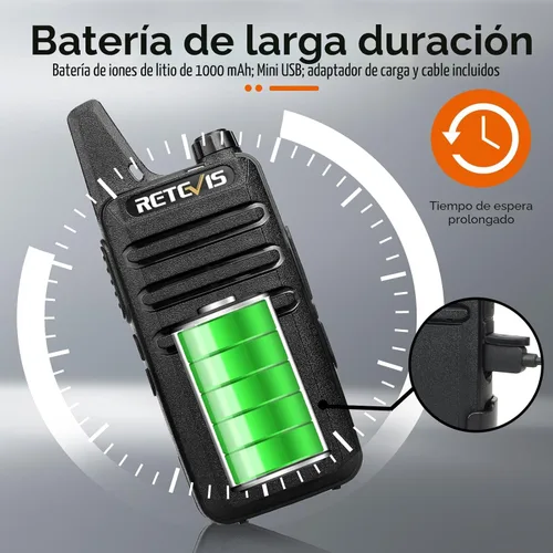 Miniatura 3 de Retevis Radio bidireccional RT22 recargable de largo alcance, radio portátil de 2 vías, carga USB-C, walkie talkies manos libres para adultos