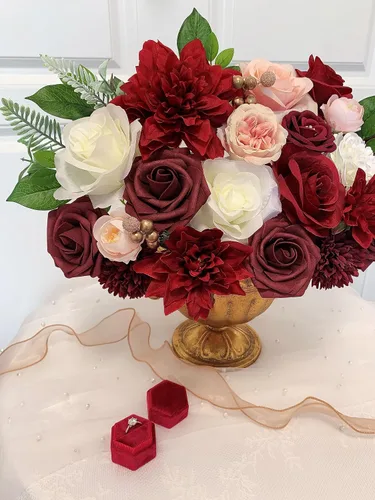 Miniatura 95 de FACINOC Ramos de Rosas Artificiales Naranjas, Juego de Caja de Flores Artificiales con Tallos para DIY, Bodas, Despedidas de Soltera, Decoraciones