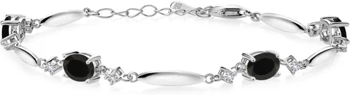 Miniatura 62 de Gem Stone King 925 Sterling Silver Gemstone Birthstone and White Created Sapphire Tennis Bracelet For Women Oval 7X5MM and 2MM 6 Inch + 1 Inch