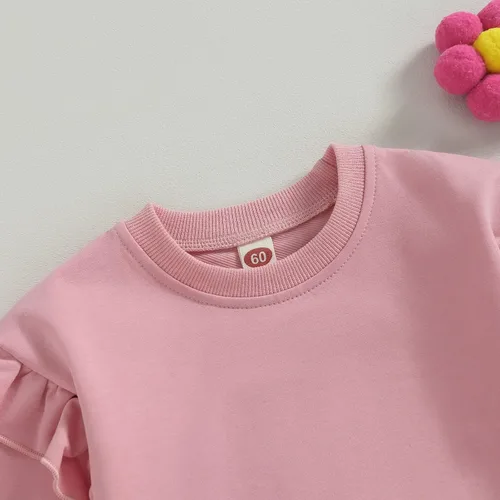 Miniatura 3 de fhutpw Sudadera de gran tamaño para bebé recién nacida, con volantes, manga larga, cuello redondo, suéter, ropa de otoño