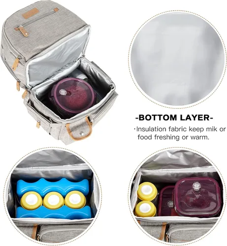 Miniatura 4 de Mochila para extractor de leche, bolsa enfriadora y resistente a la humedad, doble capa para madre, mochila de trabajo al aire libre con Gris