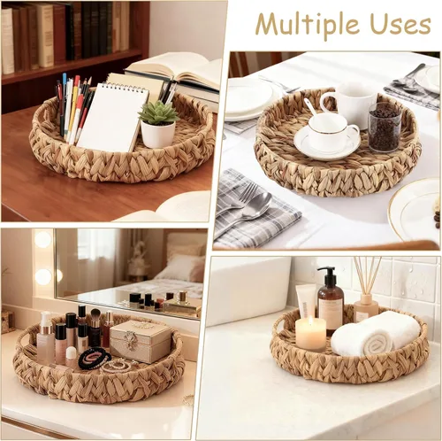 Miniatura 6 de Juego de 6 manteles individuales tejidos con cesta de almacenamiento de jacinto de agua, manteles de mesa tejidos naturales para mesa de comedor
