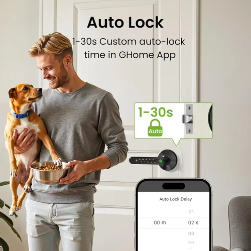 Miniatura 10 de Ghome Smart Konb de puerta de huellas dactilares con cerradura, liberación rápida 0.2S, cerradura de puerta de entrada sin llave 4 en 1 con asa
