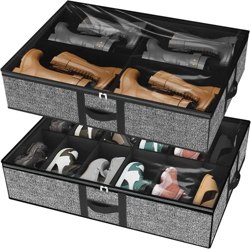 homyfort Organizador de zapatos debajo de la cama, para 12 pares y 4 pares de botas, materiales resistentes y transpirables, solución de 1 Botas 1