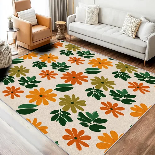 Miniatura 14 de Purple Flower Rugs for Living Room 7x8, Retro Floral Bedroom Carpet, Vintage 70s Bohemian Pattern Design Area Rug, Washable Non Slip Soft Area
