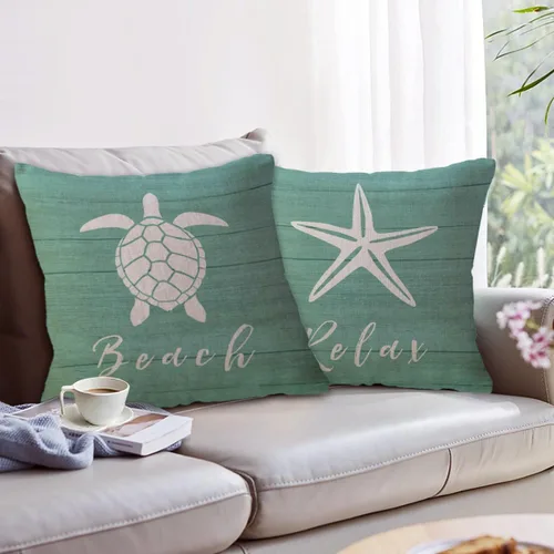 Miniatura 2 de ULOVE LOVE YOURSELF Fundas de almohada de playa costera, conchas de estrella de mar, conchas de dólar de arena, verano, playa, decoración de casa