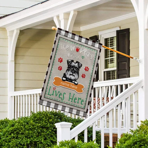 Miniatura 4 de The World's Best Dog Garden Flag Saint Bernard Dog Lives Here Bone Paw Buffalo Plaid Check 12.5x18 pulgadas Decoración exterior de patio de doble