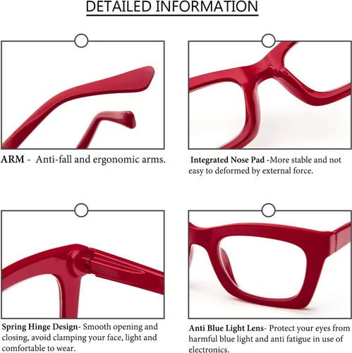 Miniatura 3 de REAVEE Oprah Style - Lentes de lectura para mujer, bloqueo de luz azul, elegantes y de gran tamaño, bisagra de resorte Negro/Marrón Leopardo/Rojo