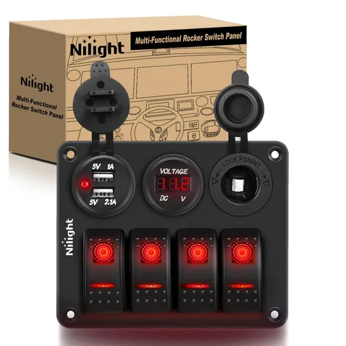Miniatura 12 de Nilight - Panel de interruptor basculante de 4 bandas 90117G, panel de interruptores de aluminio precableado impermeable con doble USB encendedor