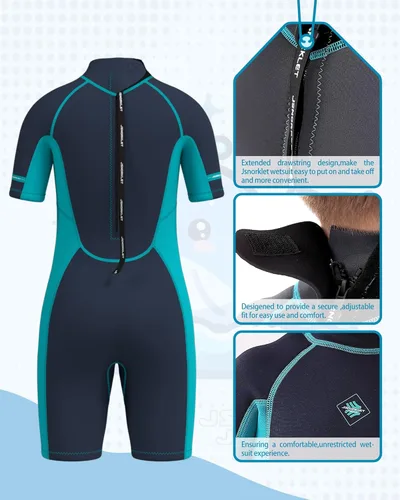 Miniatura 4 de Traje de neopreno para niños y niñas, con cremallera trasera de 0.118 pulgadas (0.118 in) de neopreno que mantiene el calor en agua fría para nadar