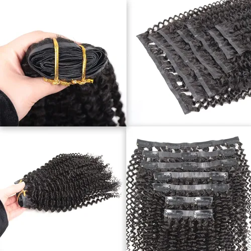 Miniatura 6 de Extensiones de cabello humano rizado sin costuras 3A 3B, color negro natural, ultra fino, doble trama, PU, invisible, clip, 7 unidades, 14 pulgadas