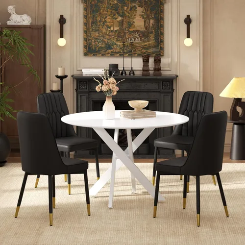 Miniatura 33 de RGZ Juego de mesa de comedor redonda negra de mediados de siglo para 2, mesa de cocina pequeña de madera circular de 36 pulgadas y 2 sillas