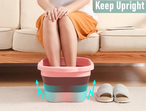 Miniatura 4 de Tina de baño plegable para pies y spa para niñas y mujeres, cubeta inflable para remojar pies con asa y punto de acupuntura para masaje de pies, rosa