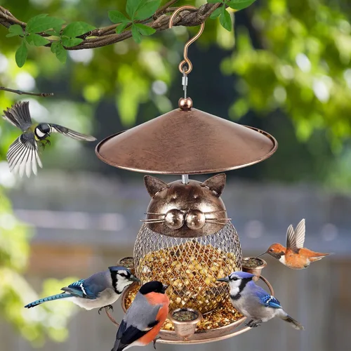 Miniatura 7 de LBTING Comedero para pájaros para exteriores, comedero para pájaros silvestres de metal a prueba de ardillas, decoración para colgar al aire libre