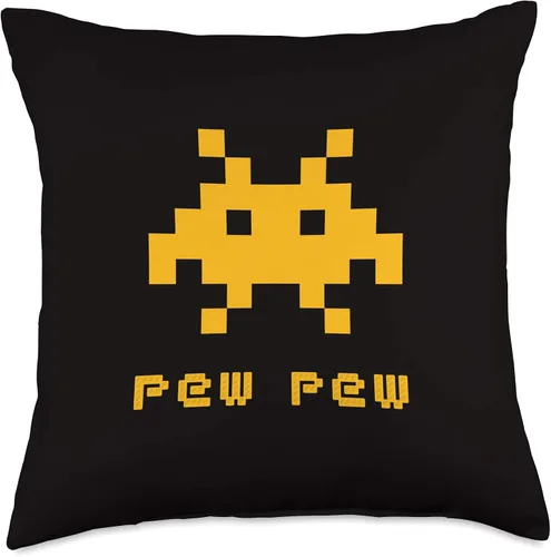 Miniatura 5 de Geeks and Gamers Alien Invaders Pew Space - Almohada de regalo de videojuegos retro de 8 bits, 15.7 x 15.7 in, multicolor